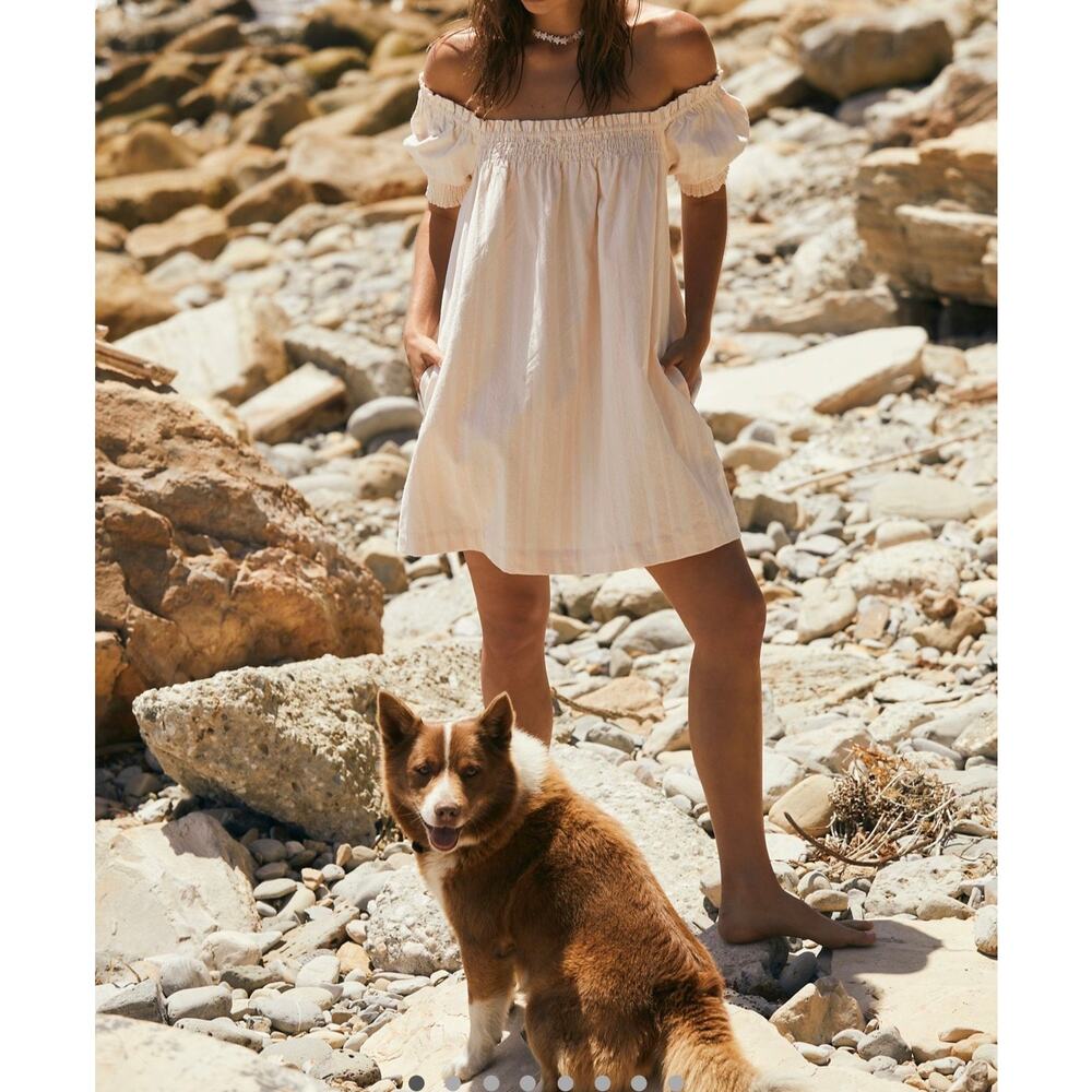 Free People Cream Off-Shoulder Mini Dress